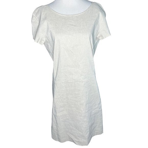 Theory Dresses & Skirts - Theory Linen Blend Jamelya‎ Gray Short Sleeve Winslow Crepe Dress Sz 10